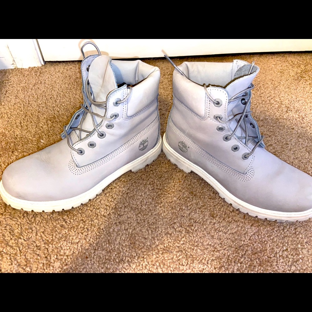 Grey and White Authentic Timberlands
